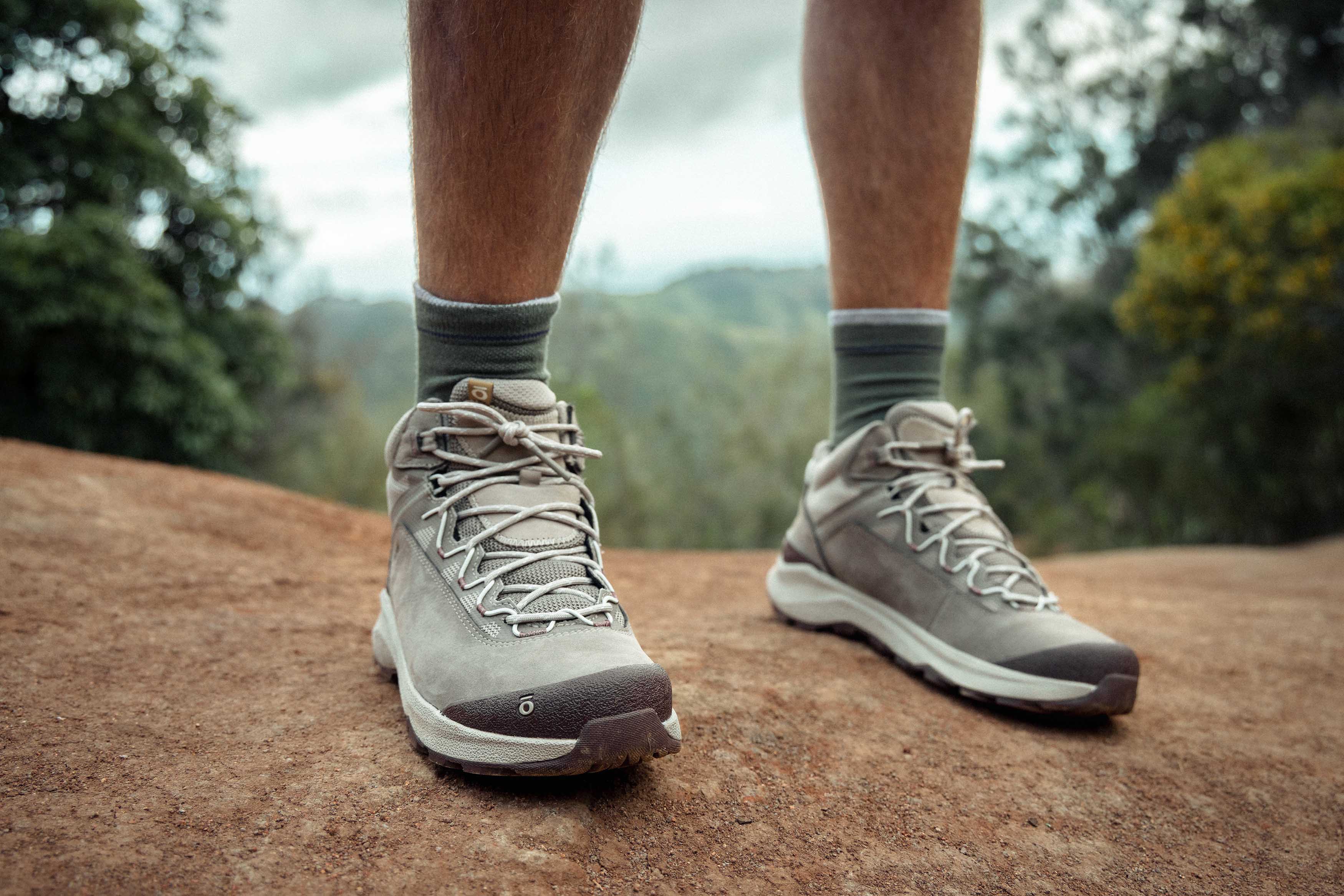 Oboz Cottonwood Men's Mid hiking boots on a dirt trail in Hawaii.