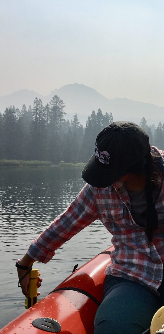 Measuring water quality in a lake under smoke cover from the Dixie Fire in California.