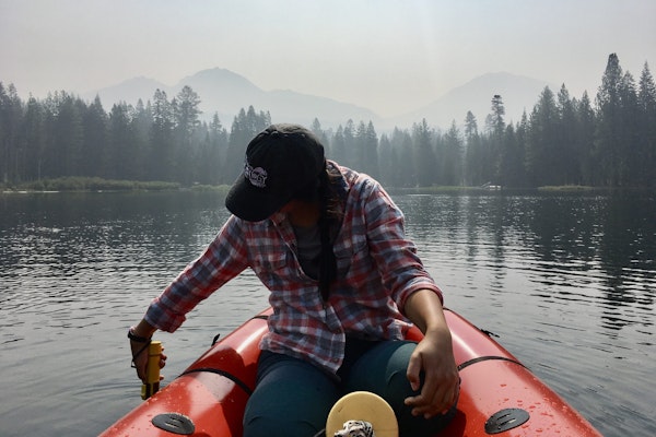Measuring water quality in a lake under smoke cover from the Dixie Fire in California.