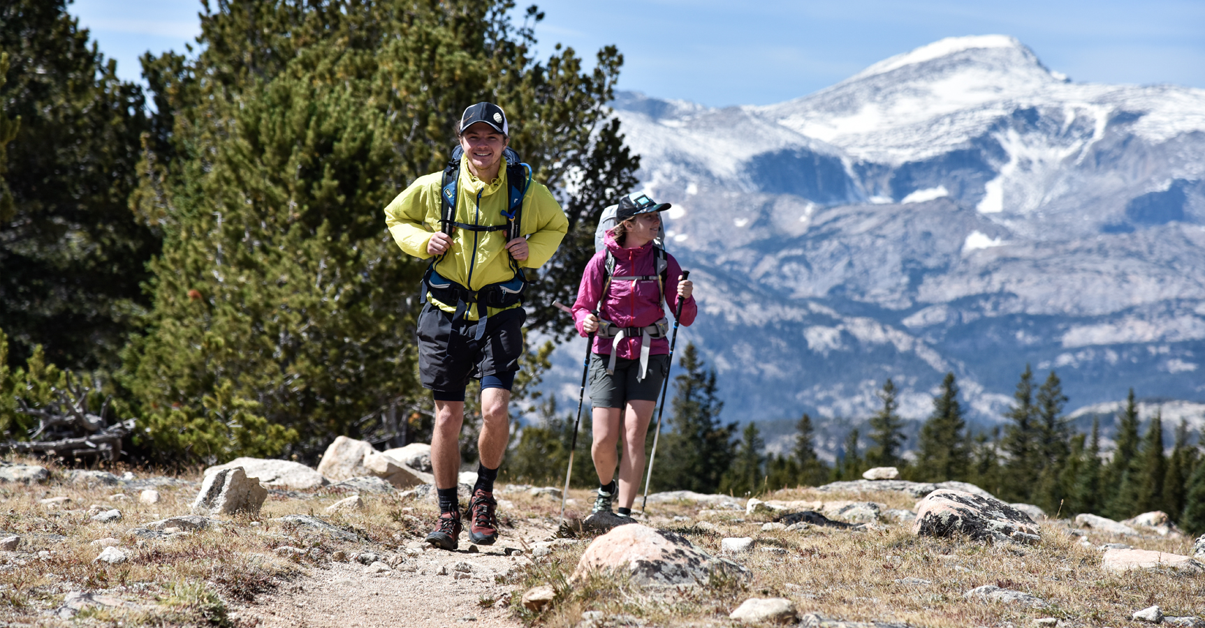 Two hikers exploring in the outdoors in the Oboz Arete.