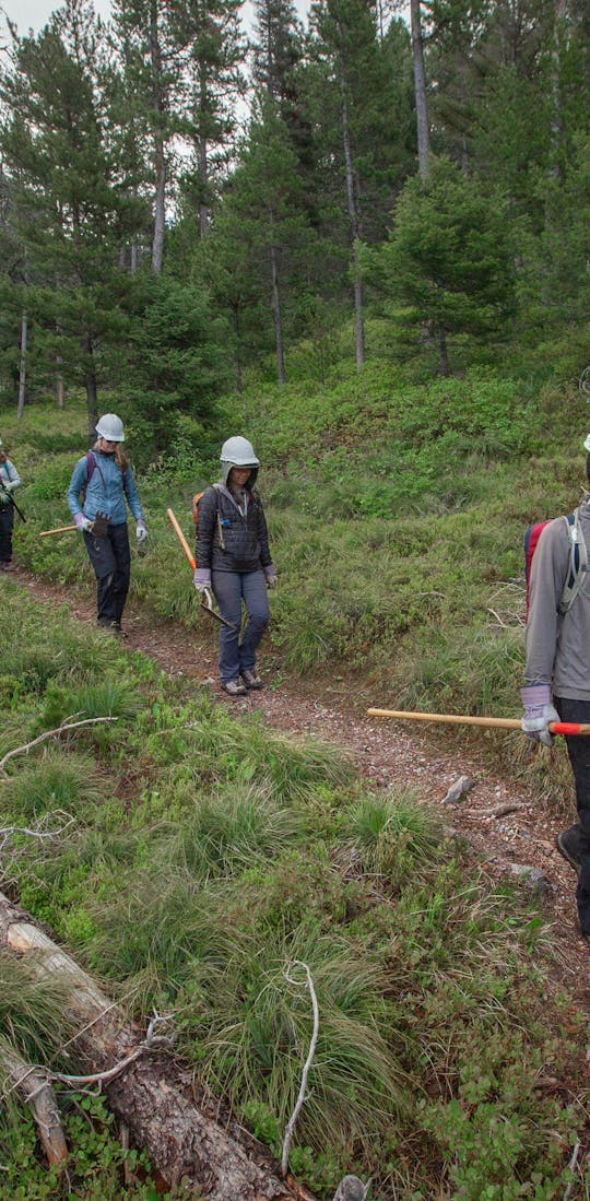 Members of the Oboz Footwear team doing trail work on their adopted section of the CDT.