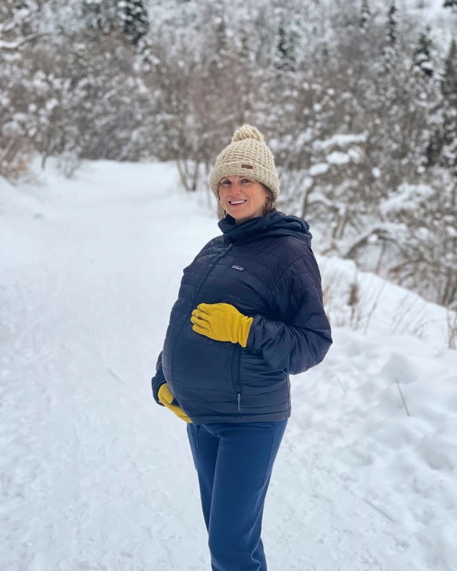 Kristen Bor of Bearfoot Theory on a hiking trail 9 months pregnant!