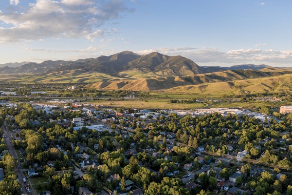 Panoramic view of Bozeman, MT, the home to Oboz Footwear.