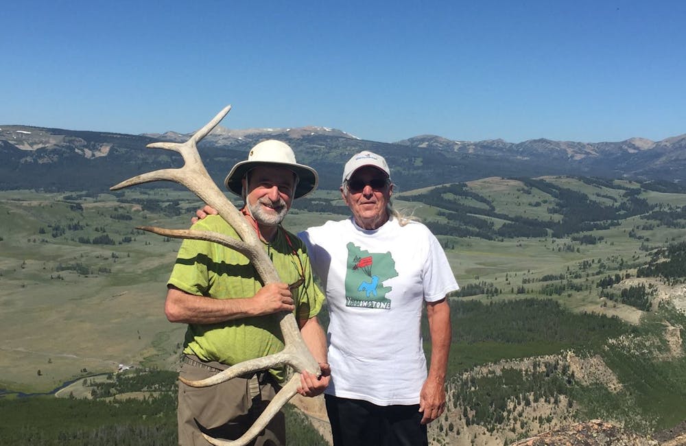 Peter Carioscia and an old friend at the submit of Bunsen Peak