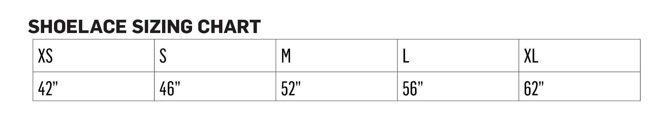 Oboz Footwear Shoelace Sizing Chart: XS=42