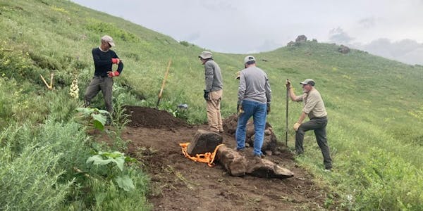 Oboz Local Hero, Dan Cavaliere, on a recent trail work day.