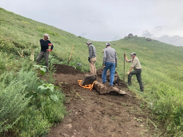 Oboz Local Hero, Dan Cavaliere, on a recent trail work day.