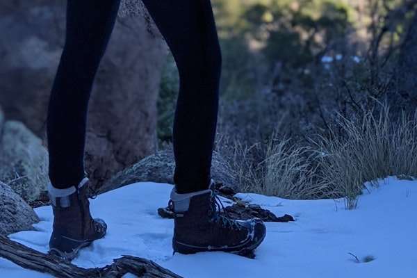 Oboz Sapphire insulated winter boots in snowy terrain.