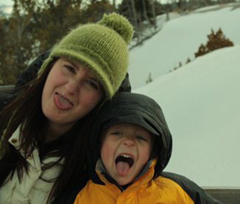 Jeni Anthon having fun with her son