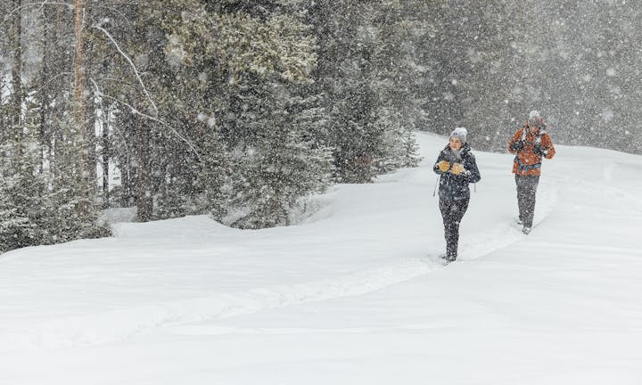 Snowshoeing in the Oboz Bangtail Winter Waterproof boots.