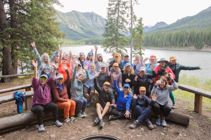 Women at the Over 50 Outside retreat in Bozeman, MT. gathering together to explore the outdoors!