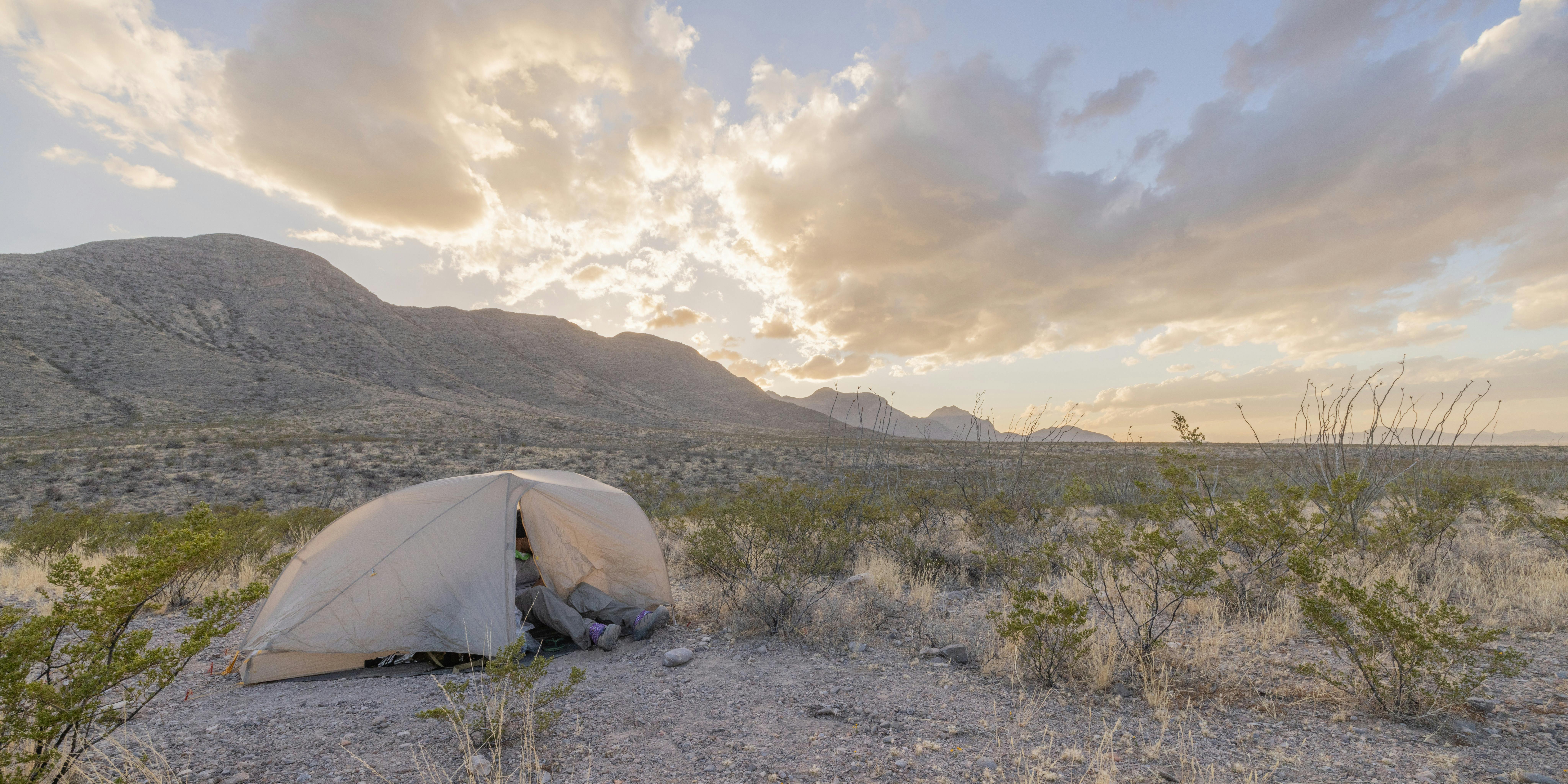 Derick Lugo tent camping while thru hiking the Continental Divide Trail.