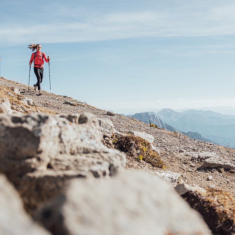 Hiking in the Oboz Katabatic Wind hiking shoe.
