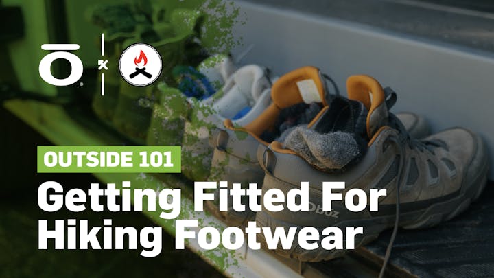 Getting fitted for hiking footwear featuring the Oboz Sawtooth X boots.