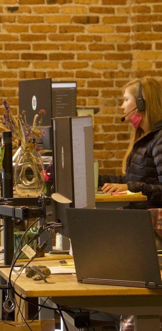 Oboz team drinking coffee and working hard