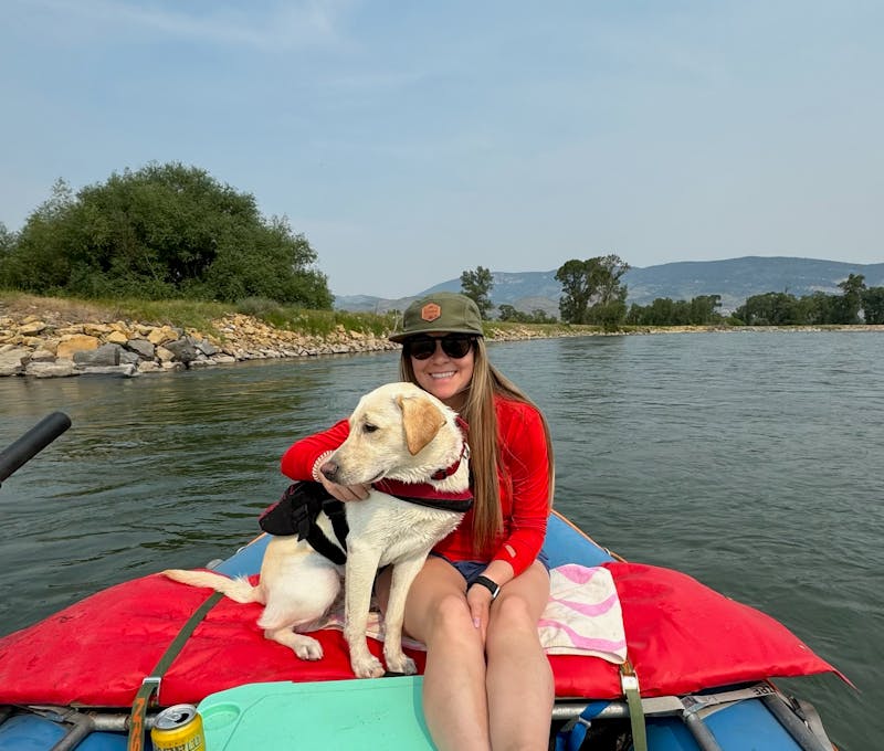 Oboz Footwear employee with dog.