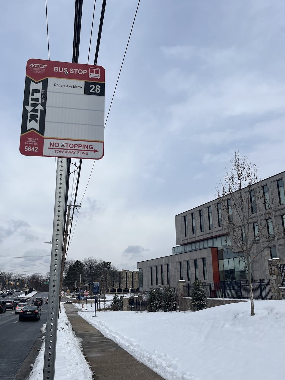 A bus stop in the snow to gain access to public hiking trails