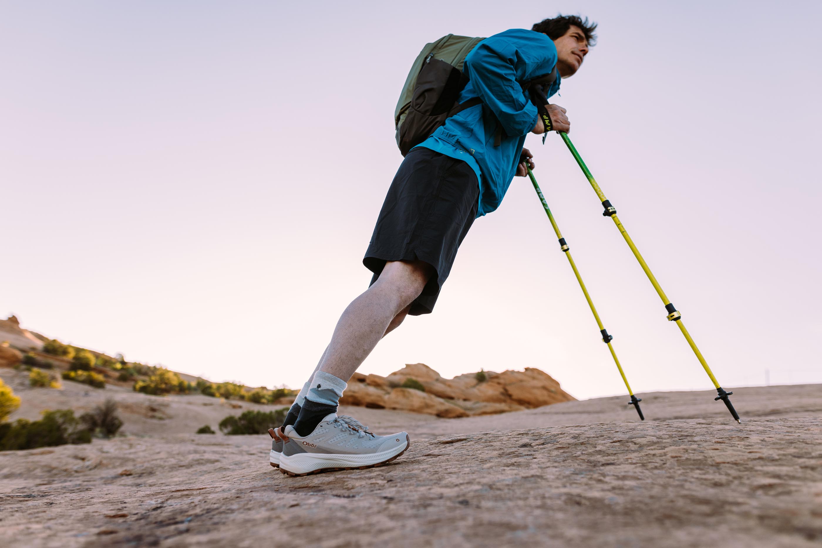 Hiking in the Oboz Katabatic LT Low hiking shoes.