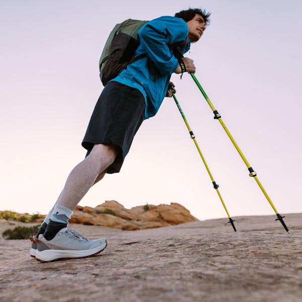 Hiking in the Oboz Katabatic LT Low hiking shoes.