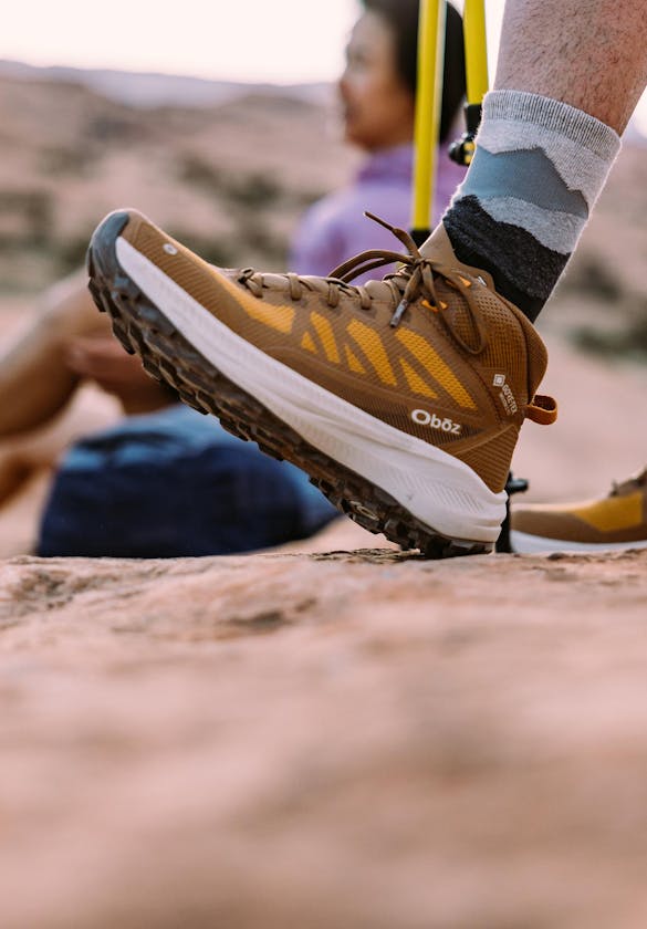 The men's Oboz Katabatic LT Mid Gore-Tex in the desert.