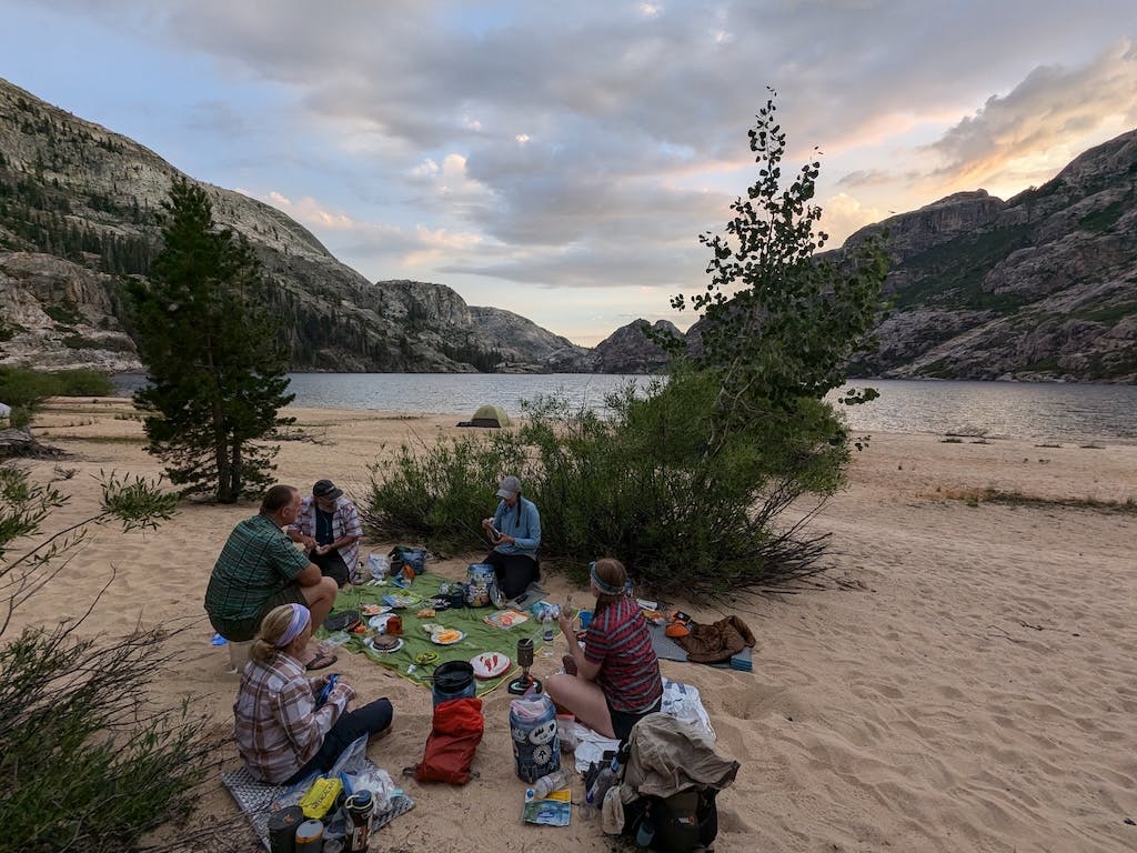 Hikers gather for a meal on the Pacific Crest Trail