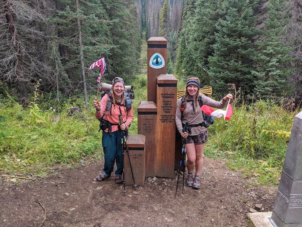 Hikers on the Pacific Crest Trail celebrate