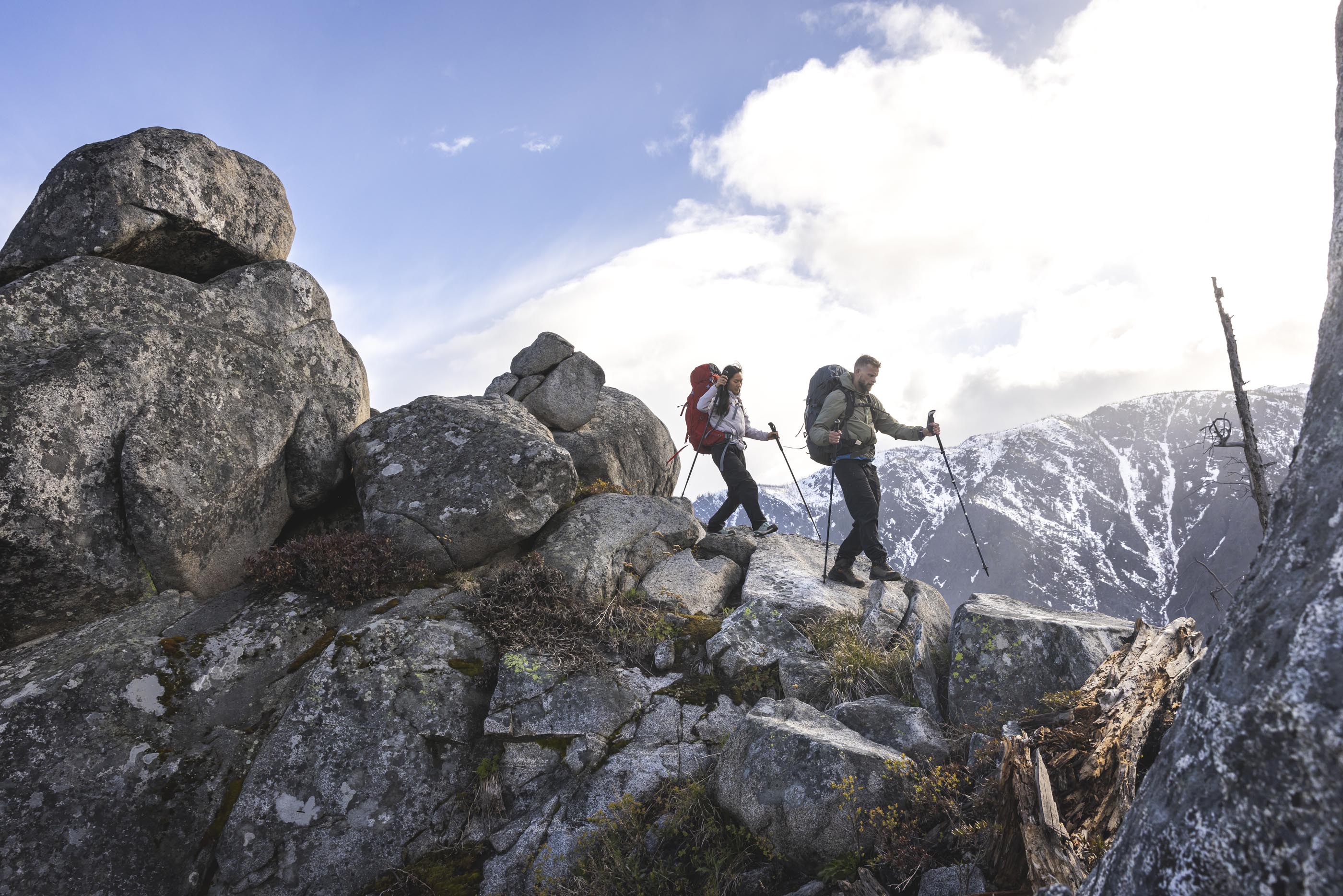 Two hikers wearing the Oboz Bridger Ridge Gore-Tex hiking boot.