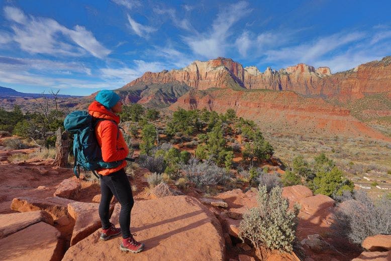 Local hero Hallie Zolynski on a hike through the desert. 