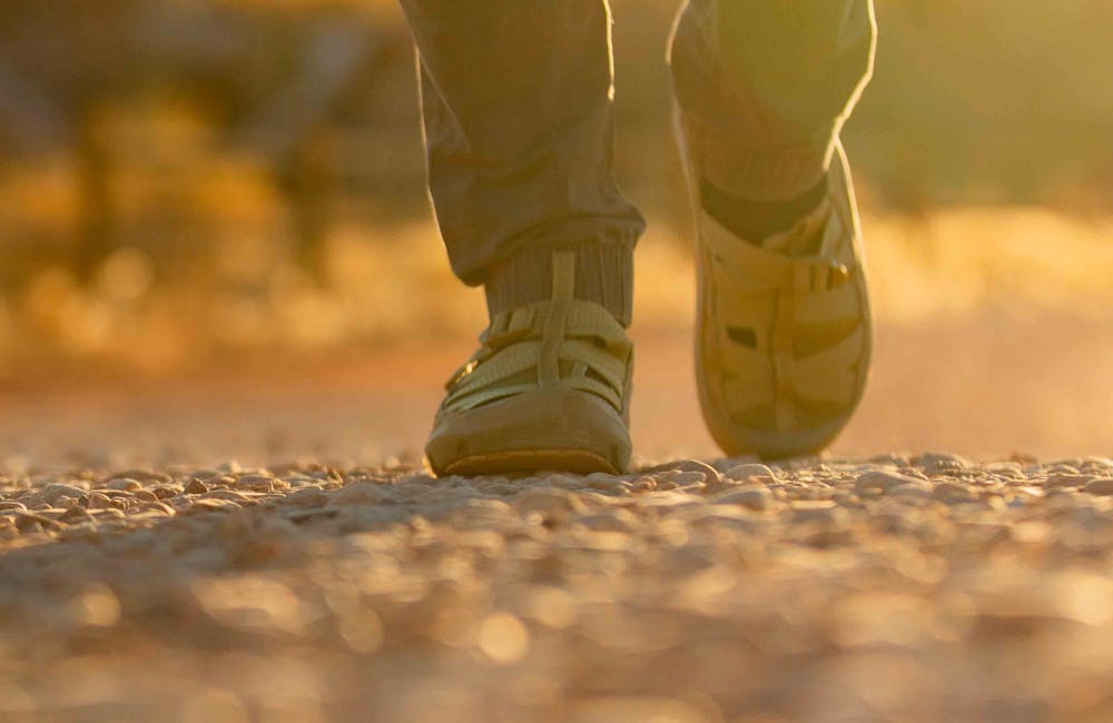 Oboz Whakata Ease casual sandal on foot in Moab, Utah.