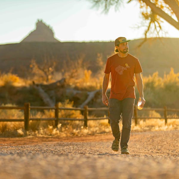 Oboz Whakata Ease casual sandal on foot in Moab, Utah.