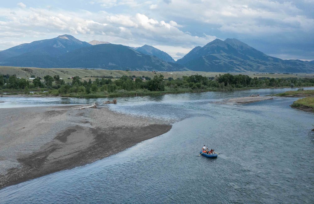 Rafters floating down Yellowstone River in Montana