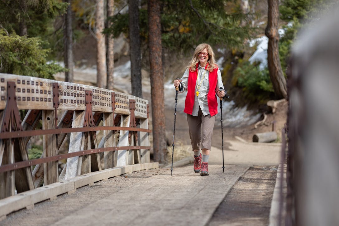 Oboz Local Hero Jo Giese on a hike at Ousel Falls, in Big Sky, Montana.