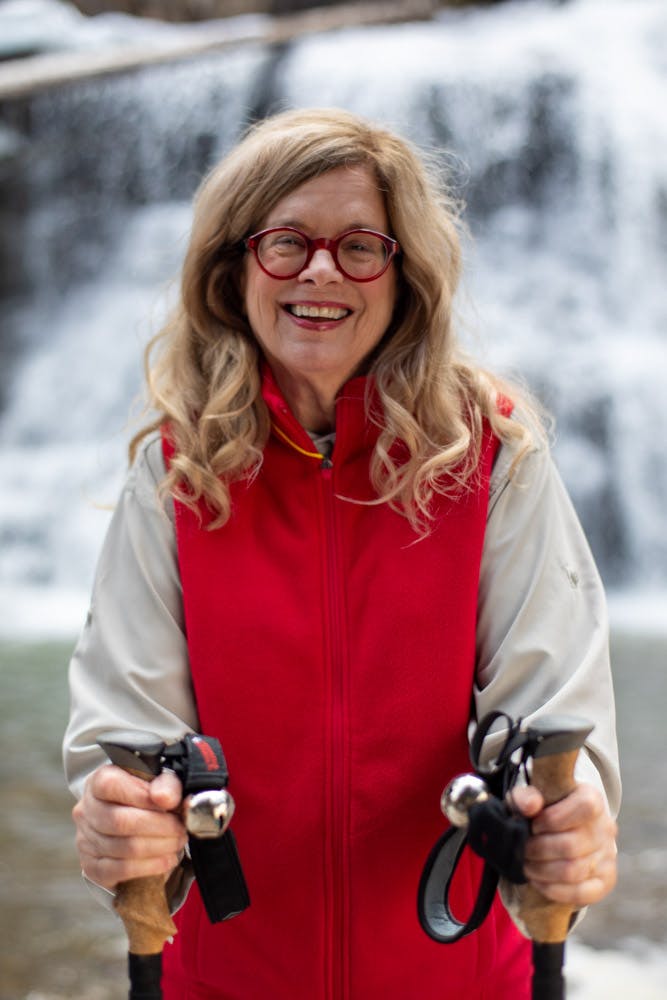 Oboz Local Hero Jo Giese at Ousel Falls, in Big Sky, Montana.