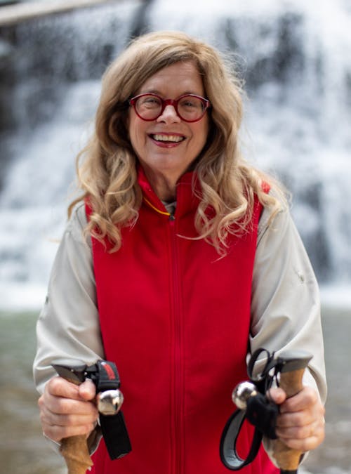 Oboz Local Hero Jo Giese at Ousel Falls, in Big Sky, Montana.