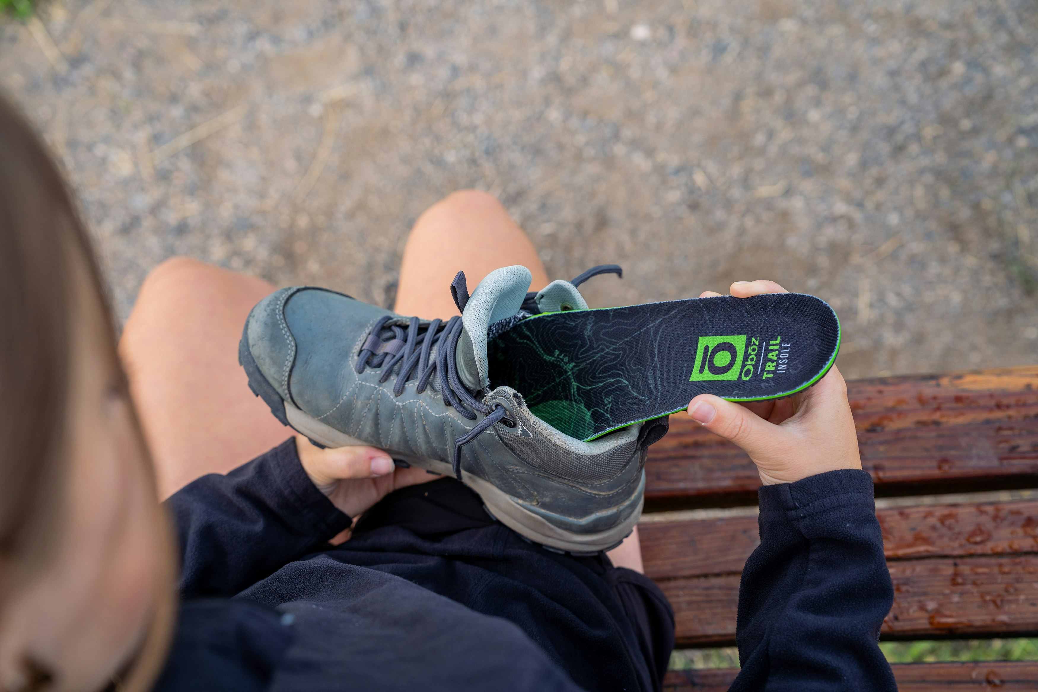 Putting the Oboz Trail insole in Oboz Sypes mid hiking shoe.