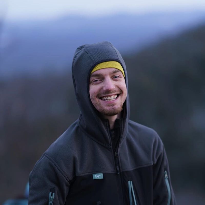 Oboz Local Hero, Riley McGurn on a hike in the New Hampshire wilderness.