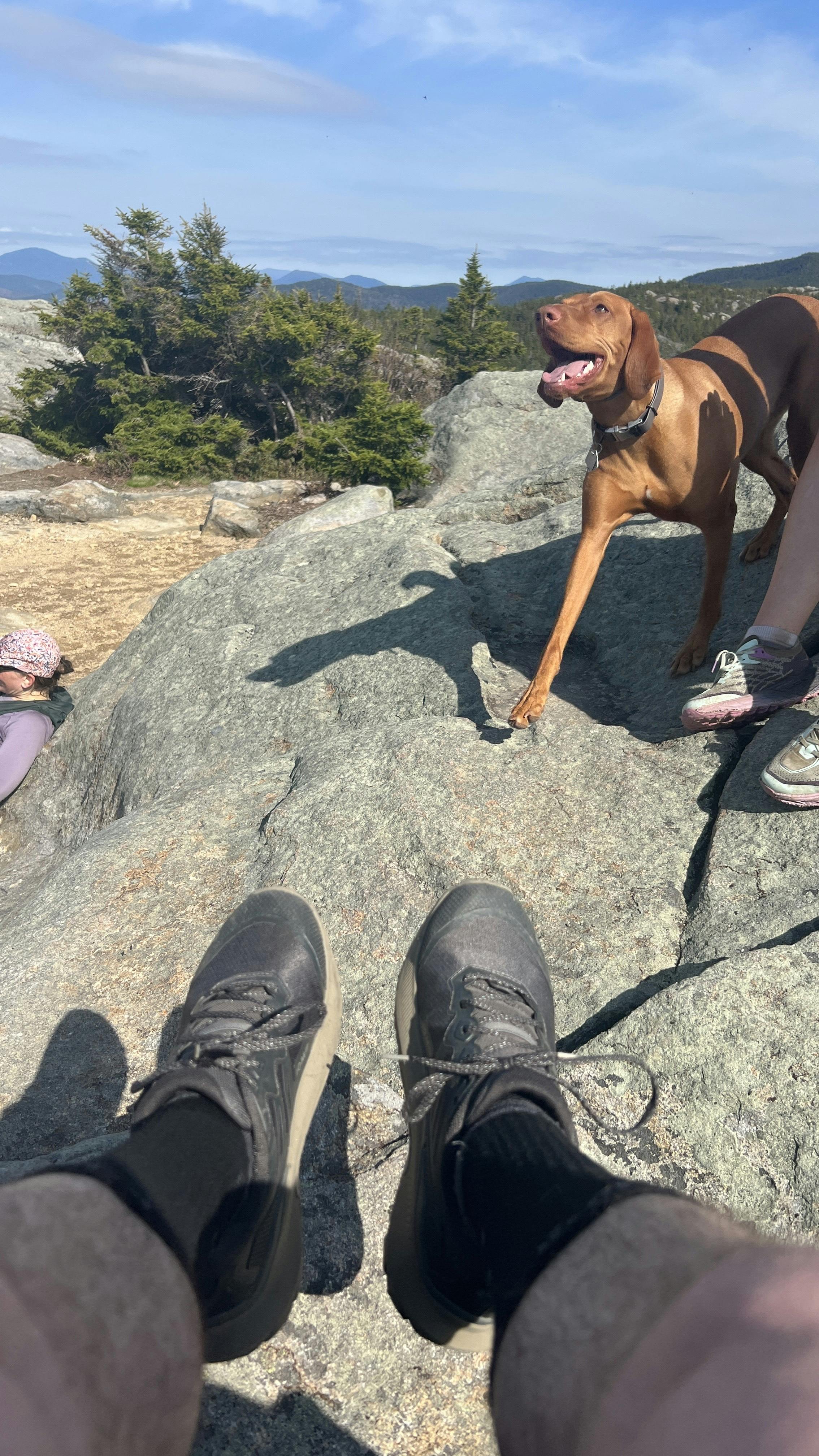 Oboz Local Hero, Riley McGurn on a hike in the New Hampshire wilderness wearing his Katabatic Winds.