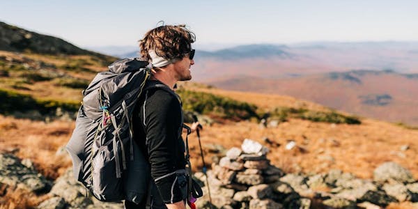 Oboz Local Hero, Riley McGurn on a hike in the New Hampshire wilderness.