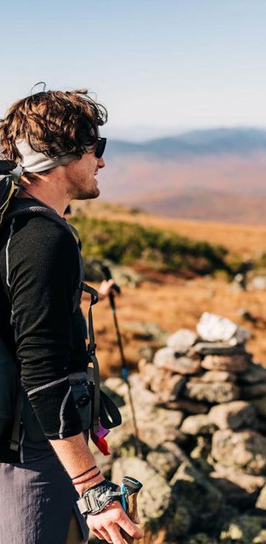 Oboz Local Hero, Riley McGurn on a hike in the New Hampshire wilderness.