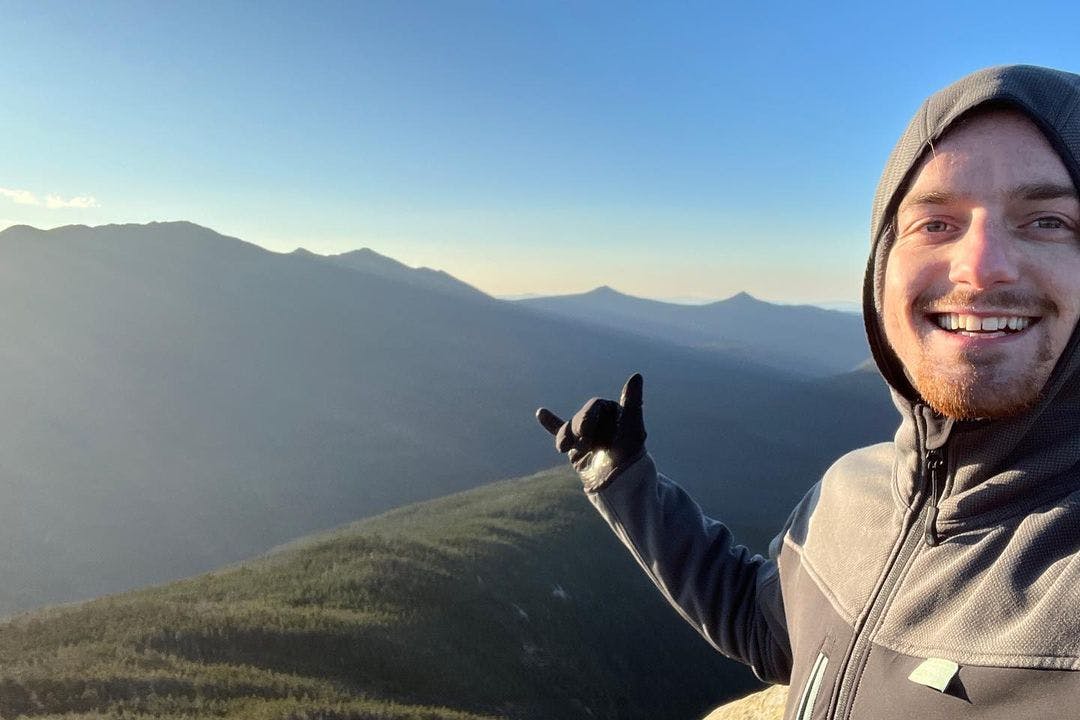 Oboz Local Hero, Riley McGurn on a hike in the New Hampshire wilderness.