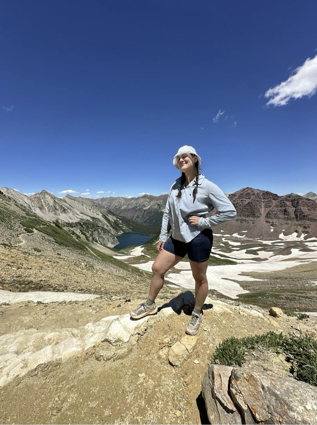 Kylie on a hike in her Oboz hiking shoes