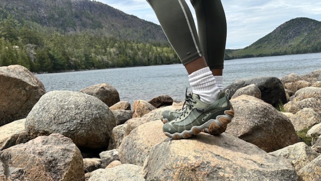Hiker wearing Oboz hiking boots