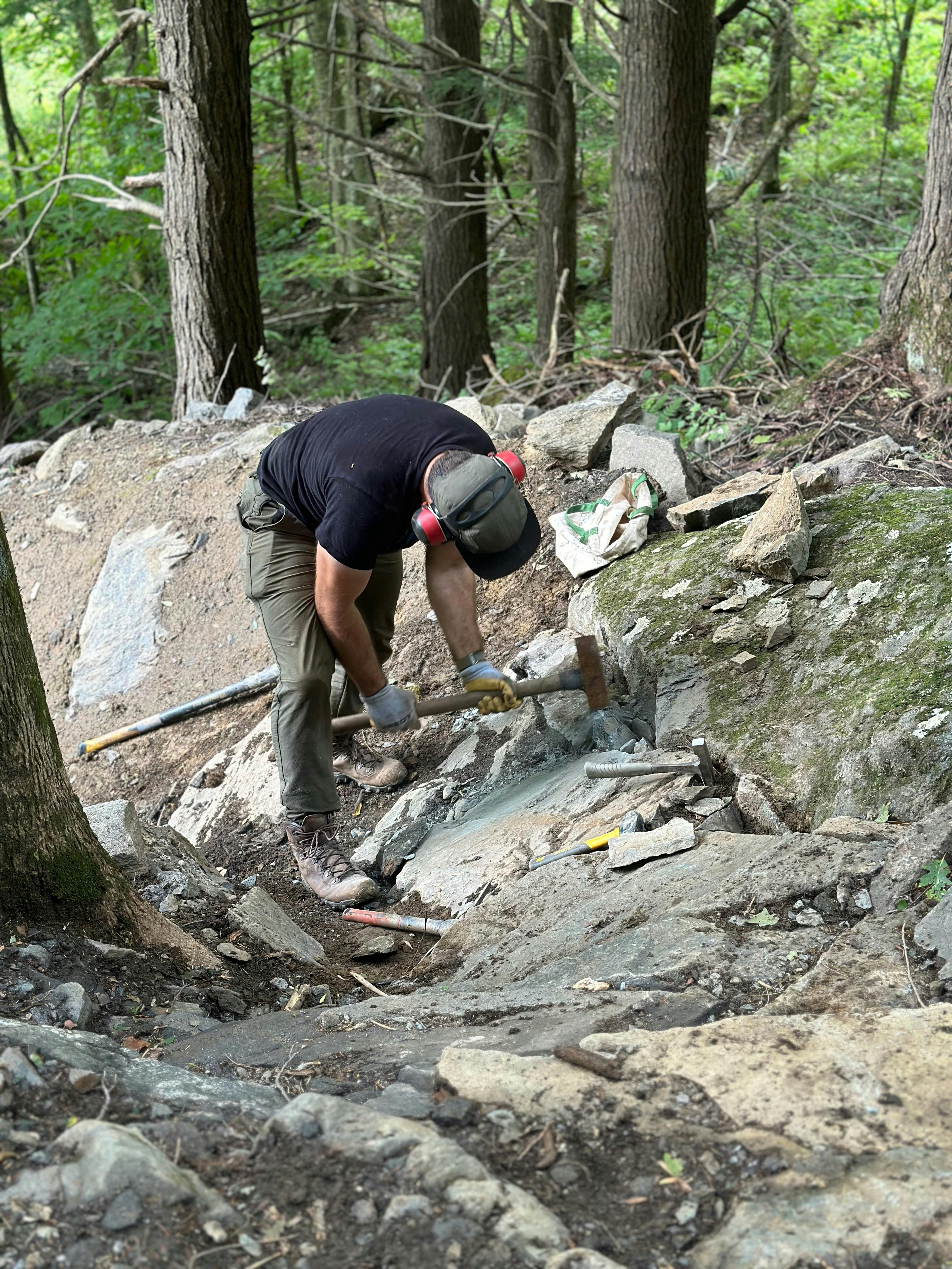 Trail workers help to build trails in Bolton, VT