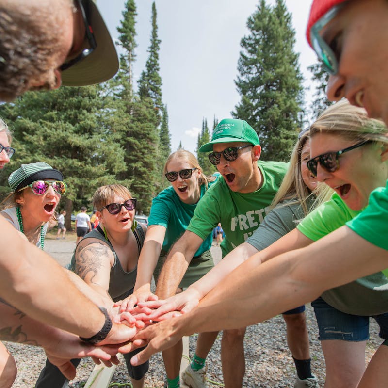 Oboz Footwear employees up at Hyalite Reservoir.