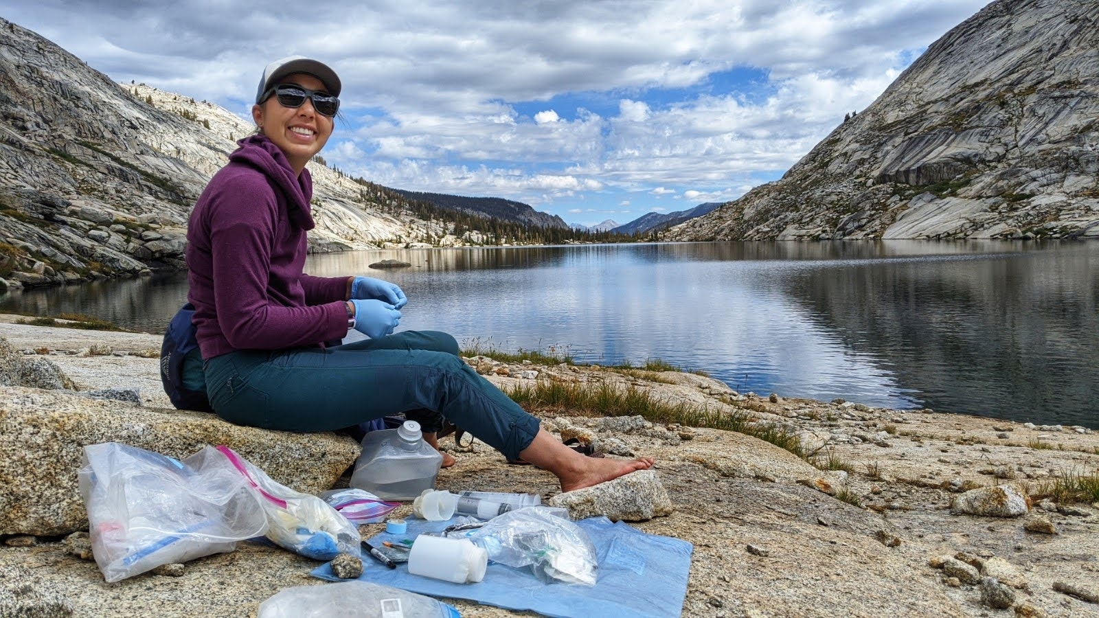 Measuring water quality in a lake under smoke cover from the Dixie Fire in California.