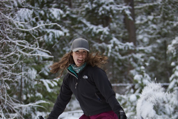 Juliet Kennedy snowshoeing on a beautiful winter day.