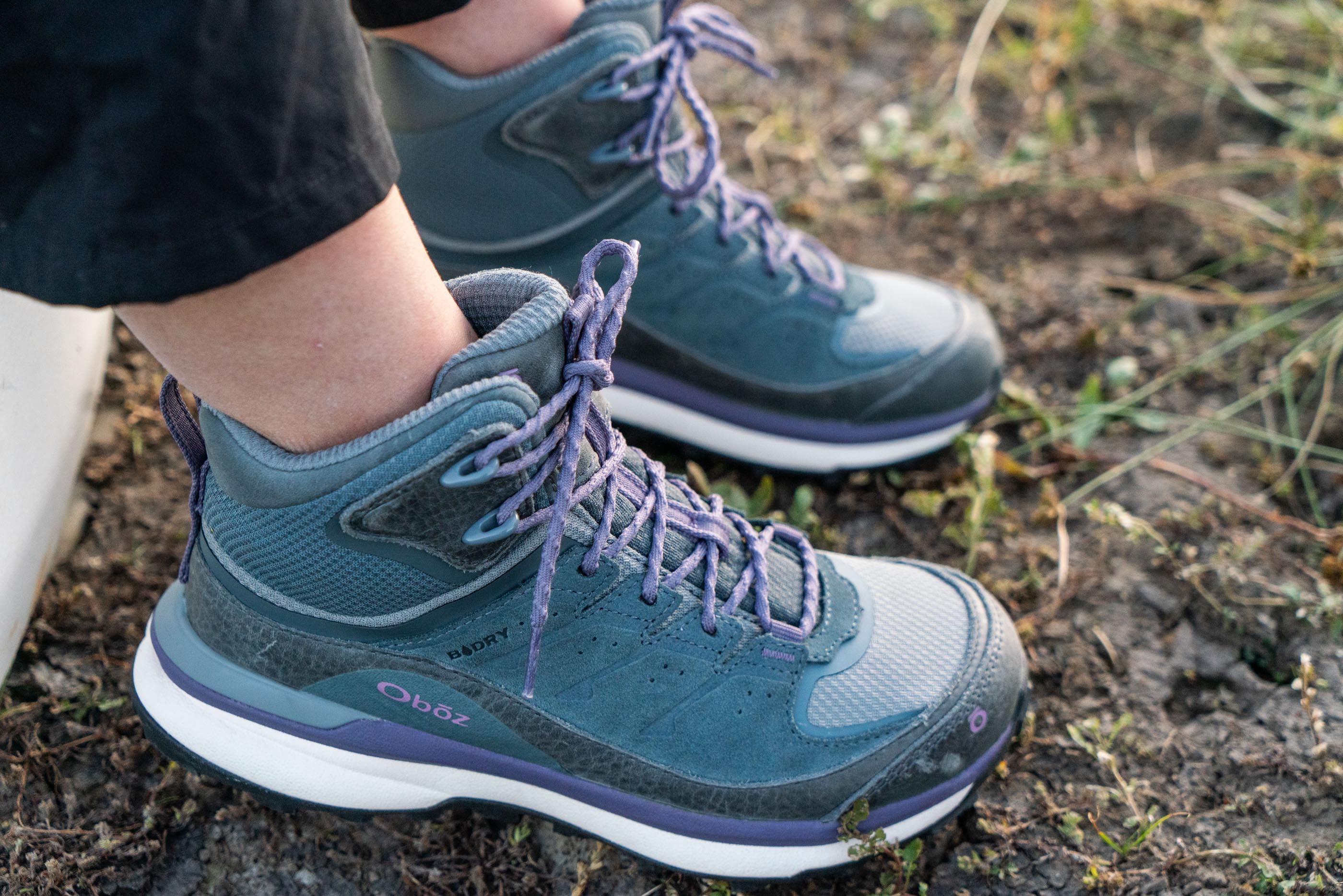 Hiking in the Oboz Hyalite waterproof shoes.