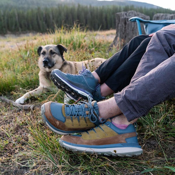 Relaxing on an adventure in the Oboz Hyalite waterproof hiking boots.