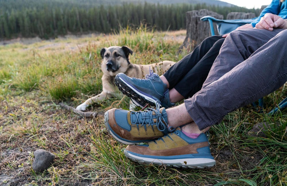 Relaxing on an adventure in the Oboz Hyalite waterproof hiking boots.
