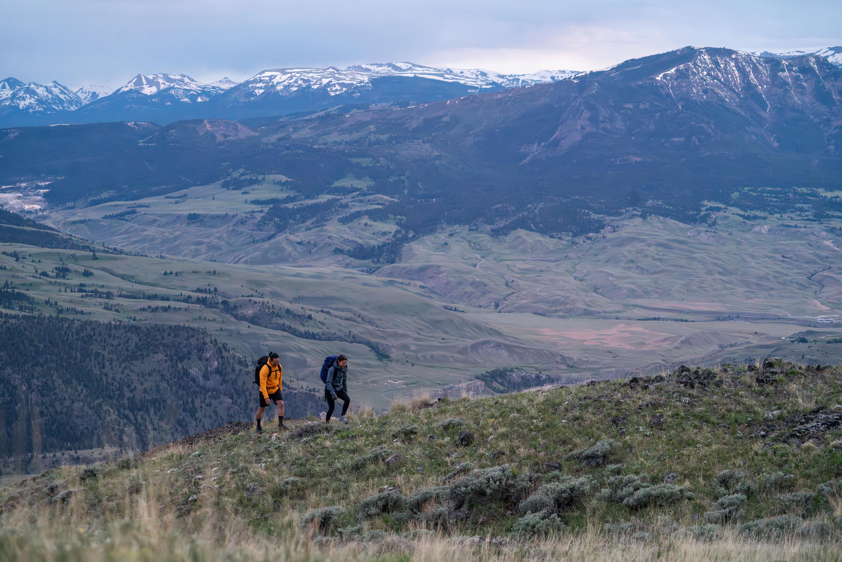 Hiking in the mountains wearing the Sawtooth Ascent hiking boots.